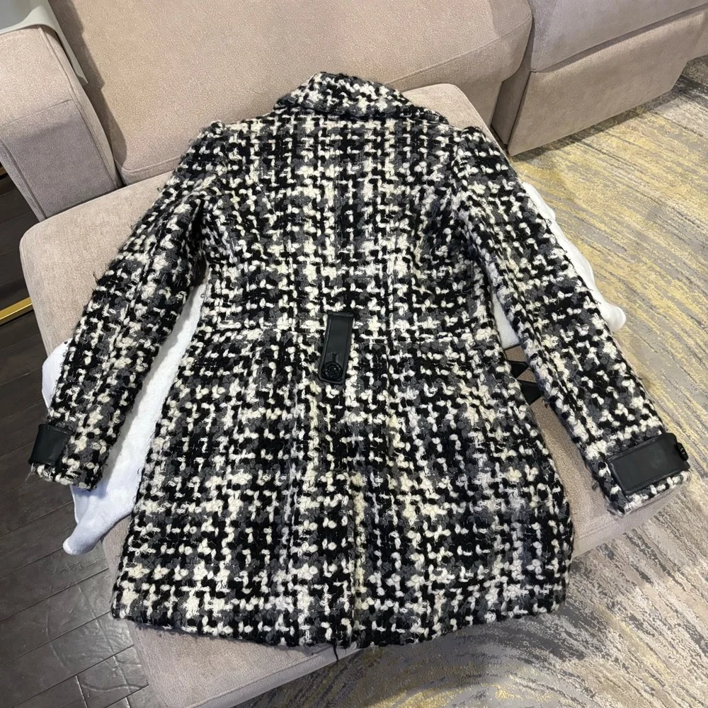 Arden B Black and White Pea Coat with Belt - Picture 2 of 3